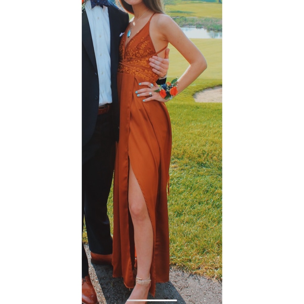 burnt orange prom dress